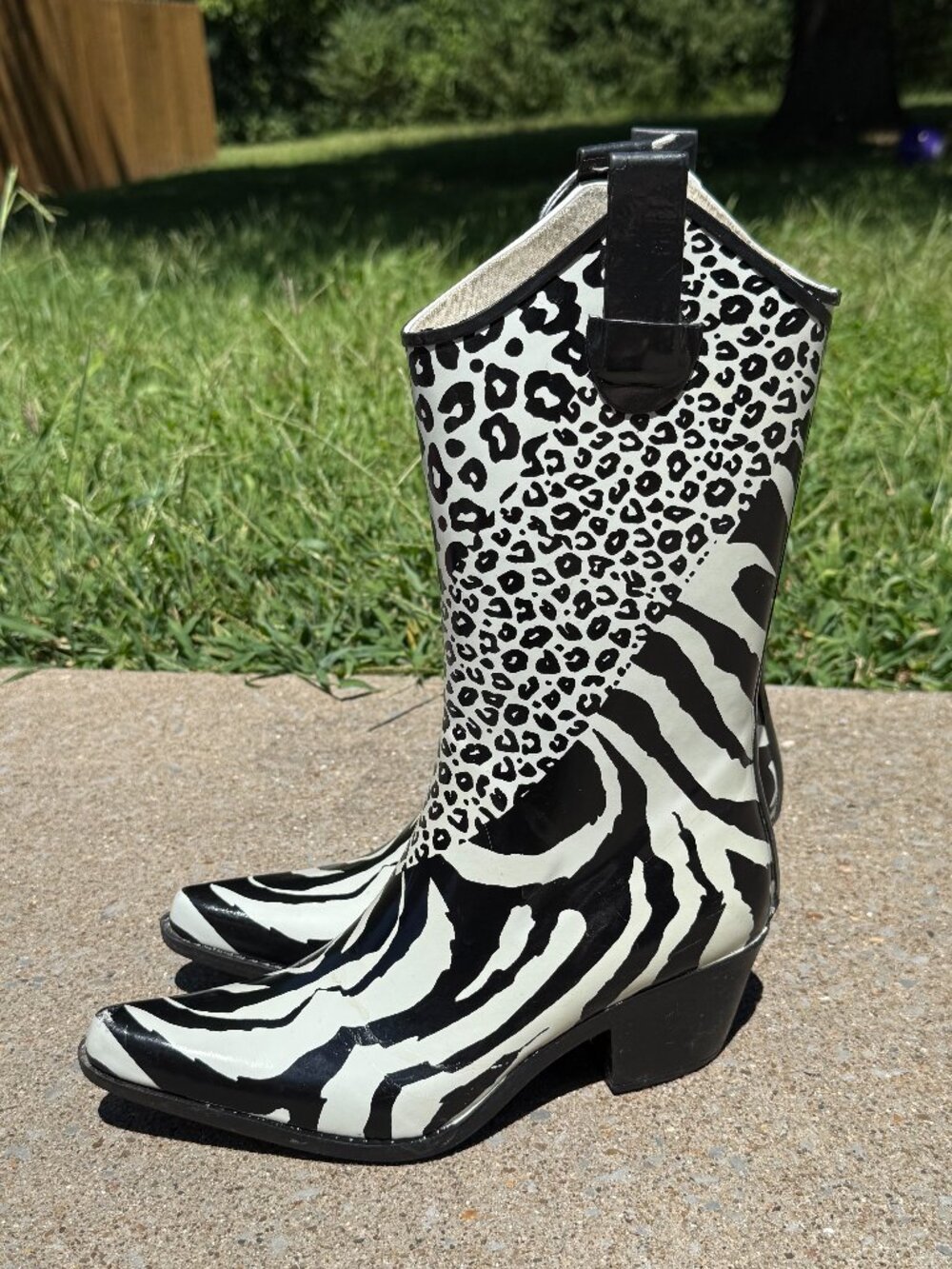Womens 6 Zebra Leopard Rain Boots Western Cowgirl Y2K Animal Print Boots 4068